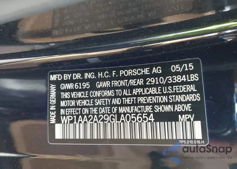 2016 Porsche Cayenne from USA, damaged, VIN WP1AA2A29GLA05654
